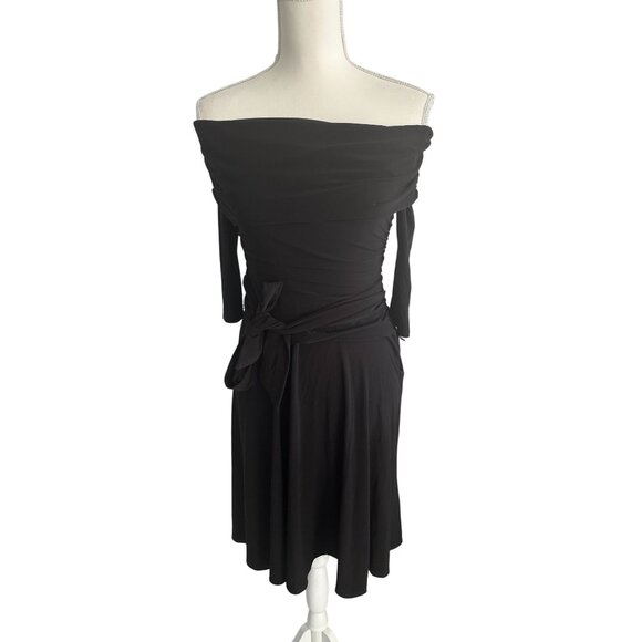 LAUNDRY Shelli Segal Black Off Shoulder Dress Size 2 - Picture 2 of 8